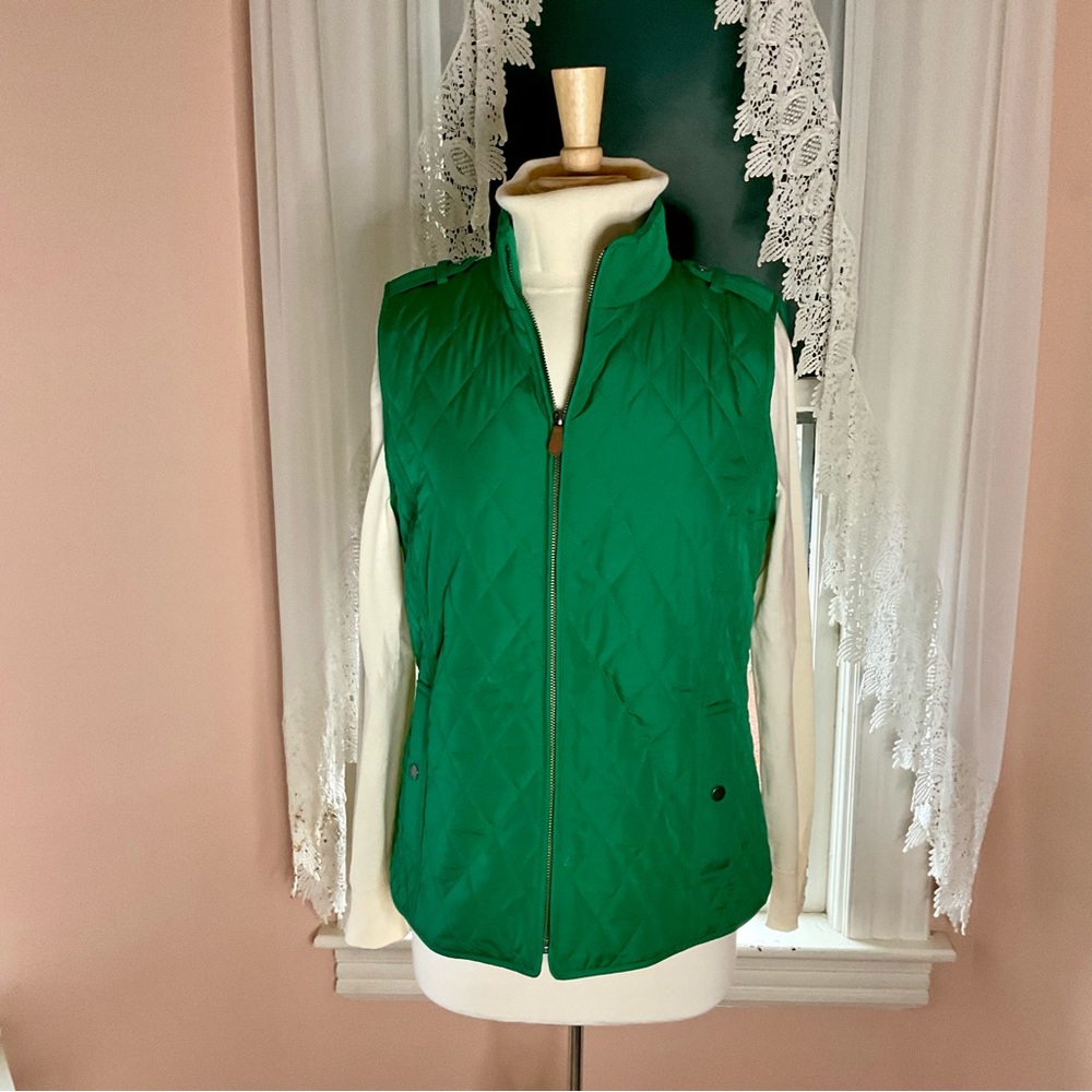 TALBOTS Fleece Lined Fashion Vest, Size Medium, Emerald Green